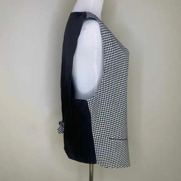 Vintage Black White Herringbone Vest Lined Sz XL - Picture 4 of 6